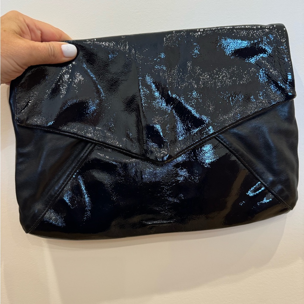 Jas M.B London envelope clutch navy patent & black leather EC‎